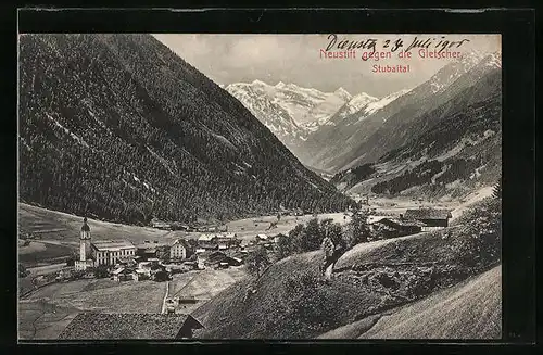 AK Neustift, Ort im Stubaital und Blick in die Gletscher