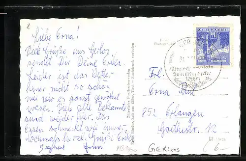 AK Gerlos, Skifahrer vor Gasthof Jägerhof