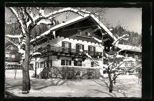 AK Fügen i. Zillertal, Land- und Gasthaus Wetscher im Winter