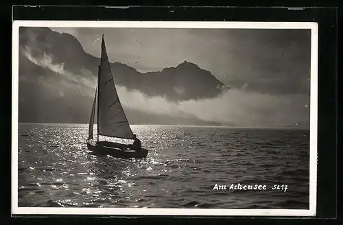 AK Achensee, Segelboot im Nebel