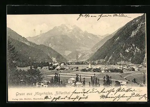 AK Mayrhofen im Zillertal, Totalansicht aus weiter Ferne
