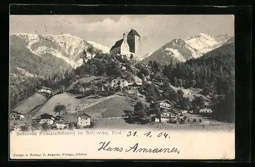 AK Schwaz, Ortsansicht mit Schloss Freundsberg