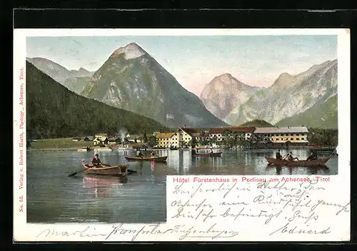 AK Portisau am Achensee, Hotel Fürstenhaus aus der Ferne