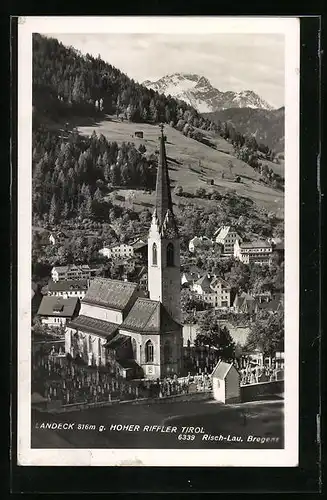 AK Landeck, Kirchenansicht gegen den hohen Riffler