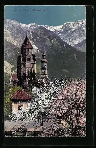 AK Hall i. T., Münzturm im Frühling