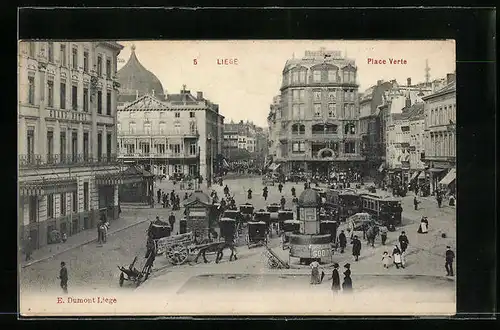 AK Liege, Place Verte mit Strassenbahn