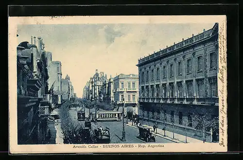 AK Buenos Aires, Venida Callao, Strassenbahn