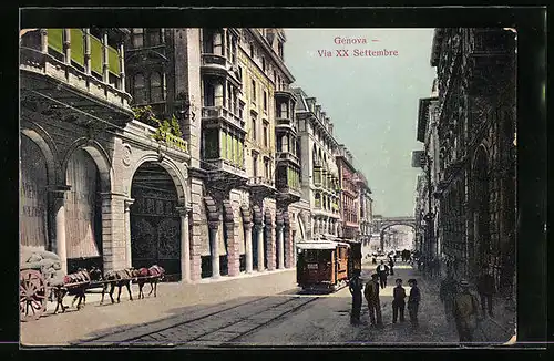 AK Genova, Via XX Settembre, Strassenbahn
