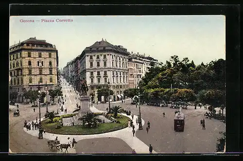 AK Genova, Piazza Corvetto, Strassenbahn