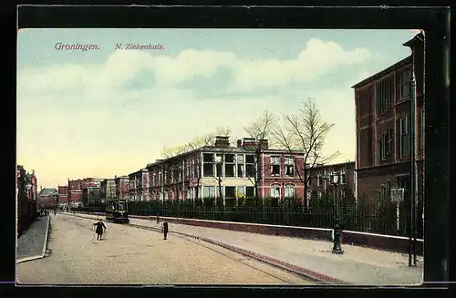 AK Groningen, N. Ziekenhuis mit Strassenbahn