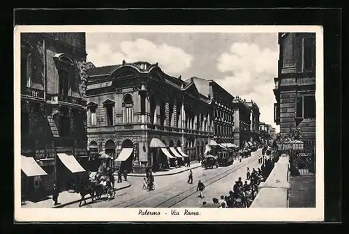 AK Palermo, Via Roma, Strassenbahn