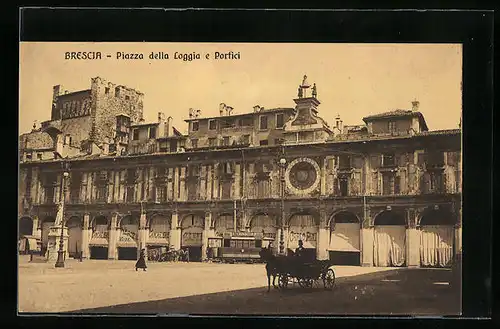 AK Brescia, Piazza della Loggia e Portici, Strassenbahn
