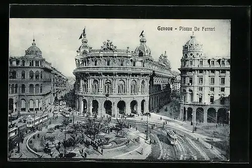 AK Genova, Piazza de Ferrari mit Strassenbahn