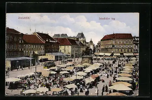 AK Zagreb, Jelacicev trg, Strassenbahn