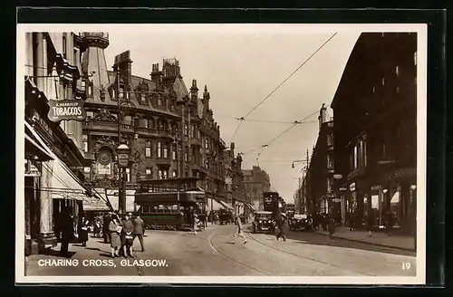 AK Glasgow, Charing Cross, Strassenbahn