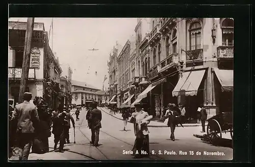 AK Sao Paulo, Rua 15 de Novembro, Strassenbahn