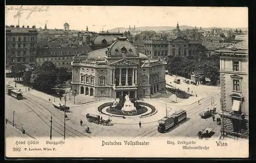 AK Wien, Deutsches Volkstheater, Strassenbahn