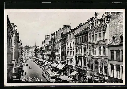 AK Saarbrücken, Strasse mit Strassenbahn