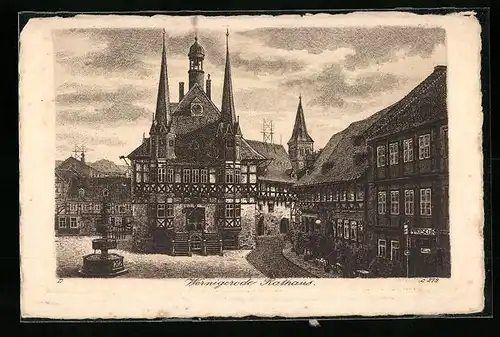 Künstler-AK Wernigerode, Ansicht vom Rathaus