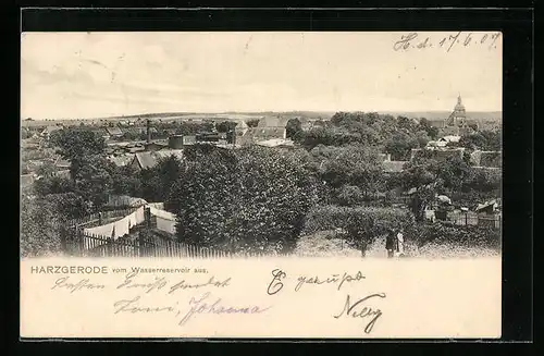 AK Harzgerode, Blick auf Ort vom Wasserreservoir aus