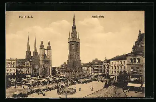 AK Halle a. d. Saale, Marktplatz mit Rathaus