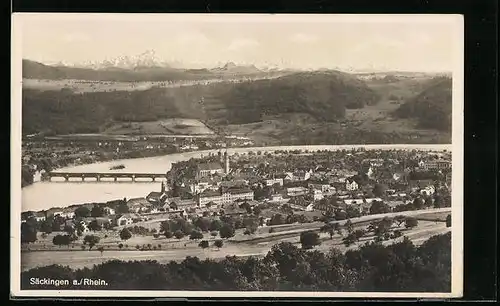 AK Säckingen a. Rhein, Panorama mit Flusspartie