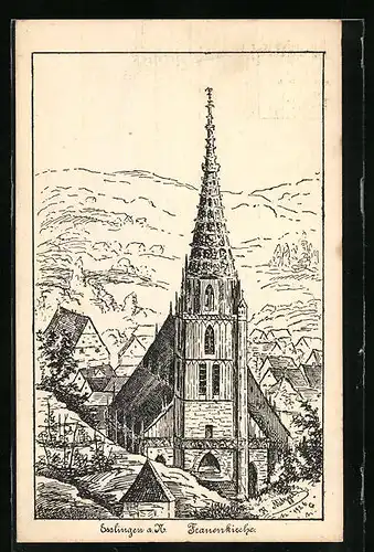Künstler-AK Esslingen a. N., Blick auf die Frauenkirche