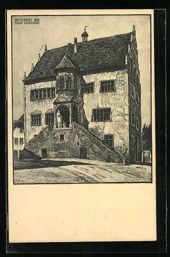 Künstler-AK Dettelbach, Frontalansicht des Rathauses