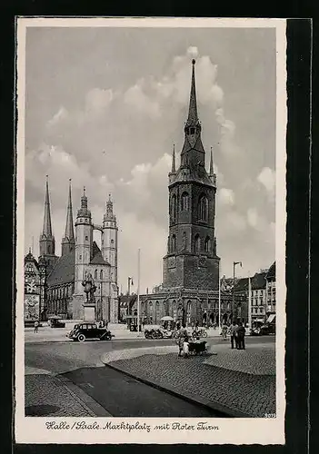 AK Halle a. Sa., Marktplatz mit Roter Turm