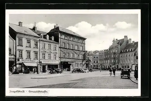 AK Ingolstadt, Donaustrasse mit Hotel Restaurant Wittelsbacher Hof und Geschäft Heinrich Kern