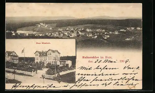 AK Hahnenklee i. Harz, Ortsansicht aus der Vogelschau mit Haus Elisabeth