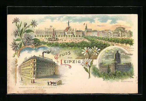 Lithographie Leipzig, Geschäftshaus S. Gottlieb in der Nord-Strasse, Pleisenburg