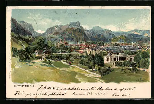Lithographie Reichenhall, Gesamtansicht der Stadt
