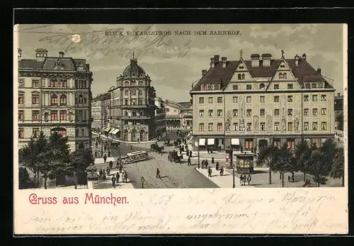 Mondschein-Lithographie München, Blick v. Karlsthor nach dem Bahnhof
