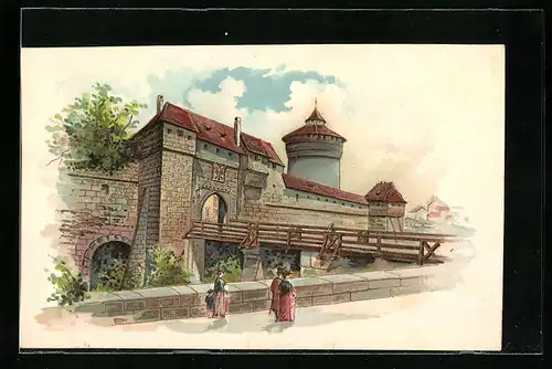 Lithographie Nürnberg, Eingangstor der Burg