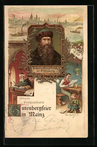Lithographie Mainz, Gutenbergfeier, Buchdruck