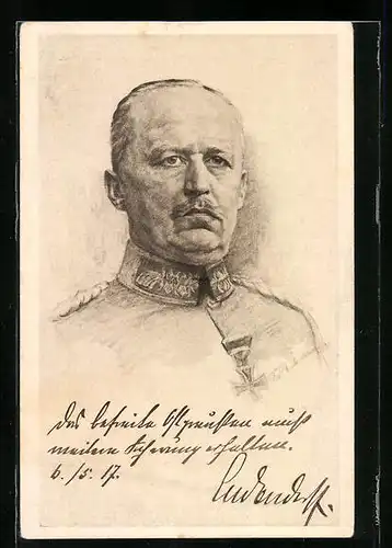 Künstler-AK Erich Ludendorff in Uniform mit Eisernem Kreuz