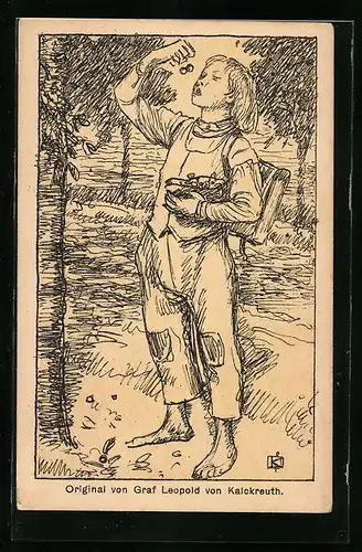 Künstler-AK Junge isst Kirschen nach Graf Leopold von Kalckreuth, Kinderfürsorge