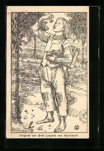 Künstler-AK Junge isst Kirschen nach Graf Leopold von Kalckreuth, Kinderfürsorge
