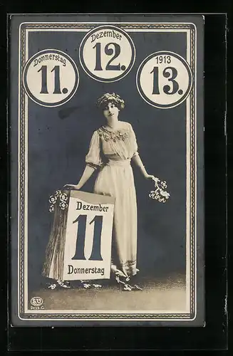 AK Schöne Frau im weiten Kleid am 11.12.1913