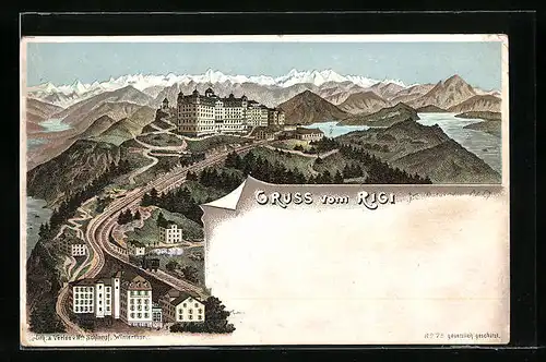 Lithographie Rigi, Panorama der Region