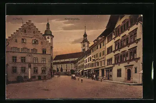 AK Sursee, Blick auf den Kirchenplatz