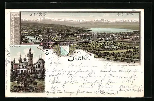 Lithographie Zürich, Gesamtansicht von der Weid, Neue Tonhalle