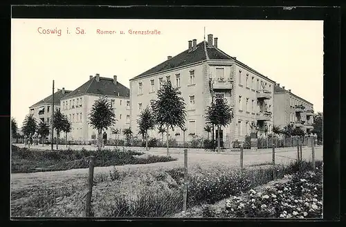 AK Coswig i. Sa., Wohnhäuser in der Romer- Ecke Grenzstrasse