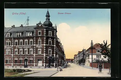 AK Gröba a. d. Elbe, Hotel Thüringer Hof in der Riesaer Strasse