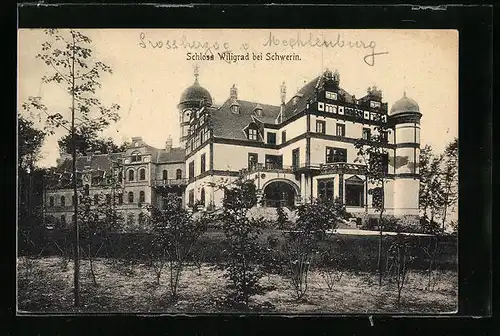 AK Wiligrad bei Schwerin, Schlossansicht in der kalten Jahreszeit