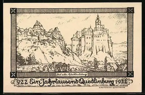 Künstler-AK Quedlinburg, Festpostkarte Ein Jahrtausend Quedlinburg 922-1922, Ortspartie