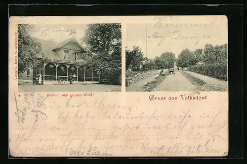 AK Volksdorf, Gasthof zum grünen Wald, Pferdewagen auf der Landstrasse