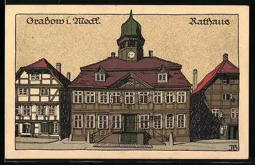 Steindruck-AK Grabow i. Meckl., Rathaus