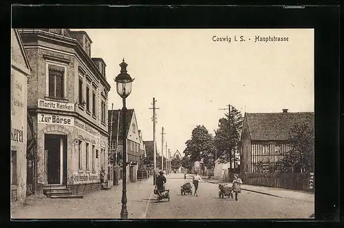 AK Coswig i. S., Hauptstrasse mit Restaurant Zur Börse